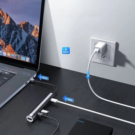 Joyroom multifunkcionális USB Hub 7in1 Type C / 3x USB 3.0 / HDMI 4K 30Hz / SD kártyaolvasó és Micro SD,100W, 15cm, szürke (S-H112)