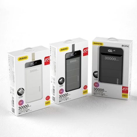 Dudao power bank, 30000 mAh, 3x USB LED lámpával, fekete (K8s+black)