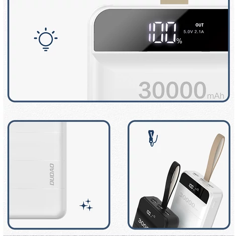 Dudao power bank, 30000 mAh, 3x USB LED lámpával, fekete (K8s+black)