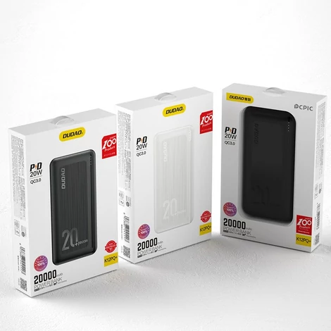 Dudao power bank, 20000 mAh, Power Delivery, 20 W, Quick Charge 3.0, 2x USB / USB Type C, fekete (K12PQ+black)