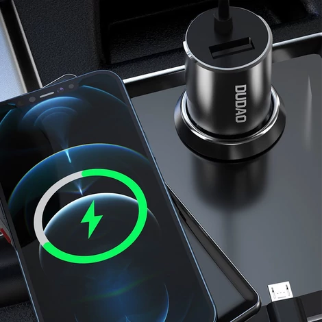 Dudao 3in1 USB autós töltő, 3,4 A, beépített kábel Lightning / USB Type C / micro USB, fekete (R5ProN-black)