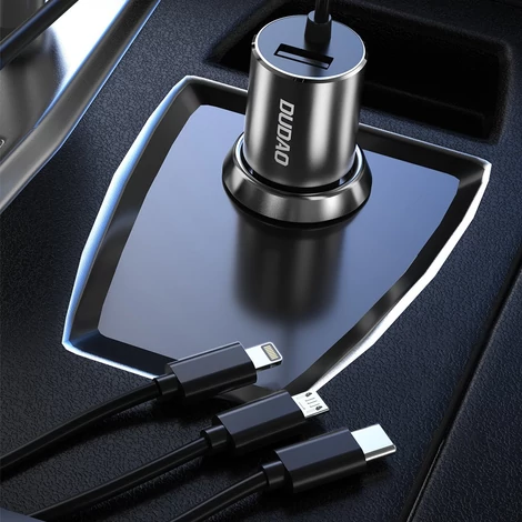 Dudao 3in1 USB autós töltő, 3,4 A, beépített kábel Lightning / USB Type C / micro USB, fekete (R5ProN-black)