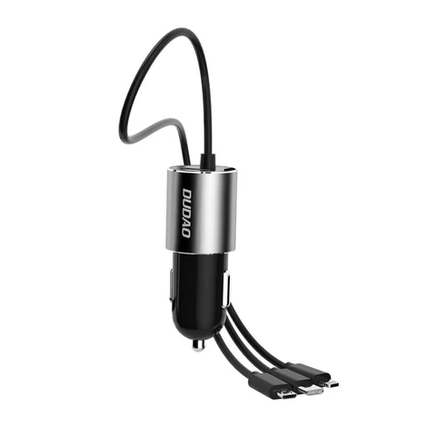 Dudao 3in1 USB autós töltő, 3,4 A, beépített kábel Lightning / USB Type C / micro USB, fekete (R5ProN-black)