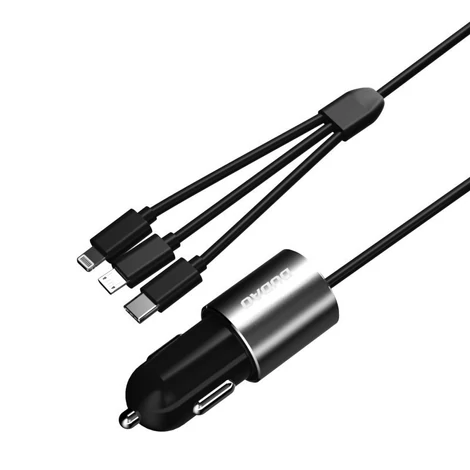 Dudao 3in1 USB autós töltő, 3,4 A, beépített kábel Lightning / USB Type C / micro USB, fekete (R5ProN-black)