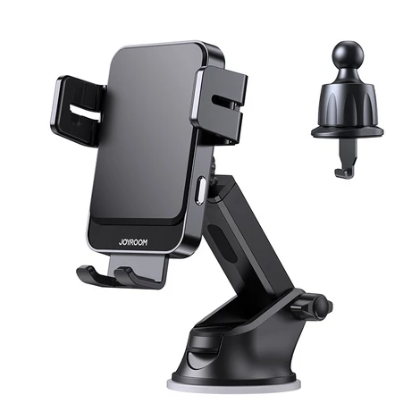 Joyroom Qi vezeték nélküli 15W automata autós töltő, elektromos telefon tartó (műszerfalra és szellőzőre szerelhető), fekete (JR-ZS219)
