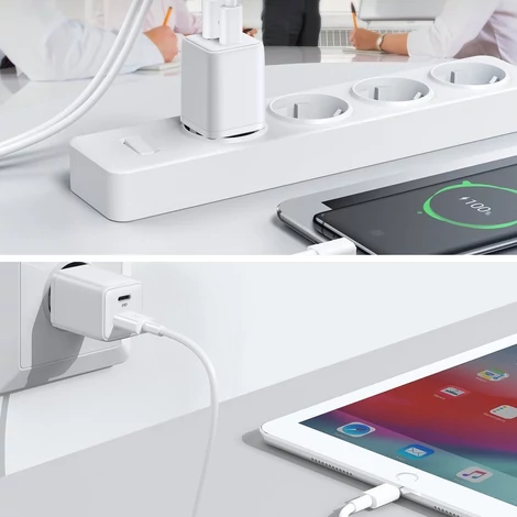 Joyroom fali gyorstöltő (EU csatlakozó), USB / USB Typ C, 30W, Power Delivery, QuickCharge 3.0, AFC FCP, fehér (L-QP303)