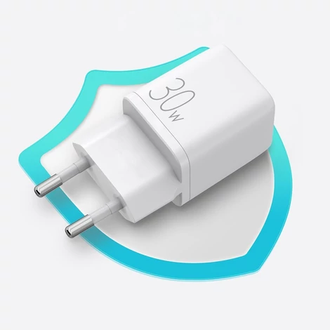 Joyroom fali gyorstöltő (EU csatlakozó), USB / USB Typ C, 30W, Power Delivery, QuickCharge 3.0, AFC FCP, fehér (L-QP303)