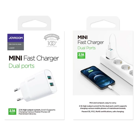 Joyroom fali gyorstöltő, 2x USB, 2,4A, fehér (L-2A101)