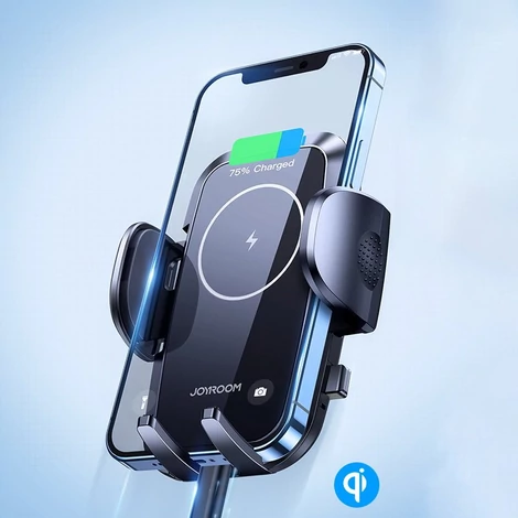 Joyroom vezeték nélküli autós töltő és műszerfalra szerelhető telefontartó, Qi töltő, 15 W, fekete (JR-ZS241-2)