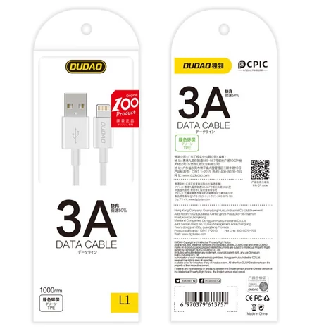 Dudao kábel USB / USB Type C, 3A, 1m, fehér (L1T-white)