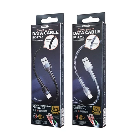 Remax USB - USB Type C kábel, töltés, adatátvitel, 2,4 A, 1 m, fekete (RC-124a-black)