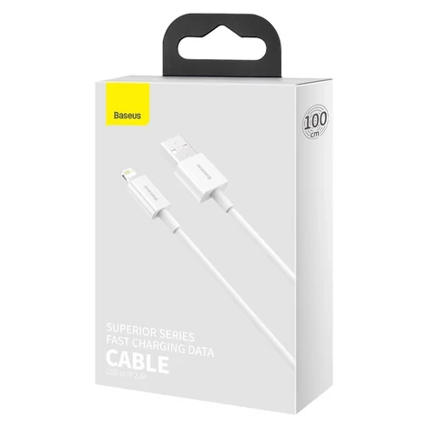 Baseus Superior USB - Lightning gyorstöltő adatkábel, 2,4 A, 1 m, fehér (CALYS-A02)