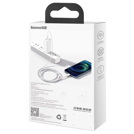 Baseus Superior USB - Lightning gyorstöltő adatkábel, 2,4 A, 1 m, fehér (CALYS-A02)