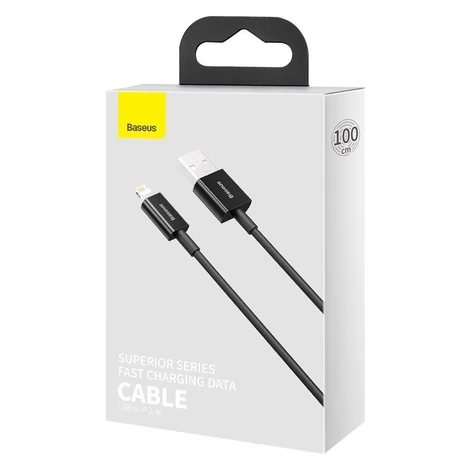 Baseus Superior USB - Lightning gyorstöltő adatkábel, 2,4 A, 1 m, fekete (CALYS-A01)