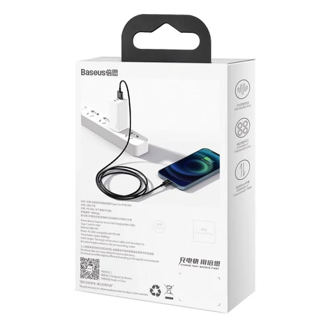 Baseus Superior USB - Lightning gyorstöltő adatkábel, 2,4 A, 1 m, fekete (CALYS-A01)