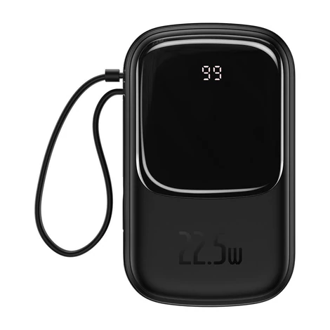 Baseus Qpow digitális kijelzős Power bank 20000mAh 22,5W USB / USB Type C / USB Type C kábel, Gyorstöltés, SCP AFC FCP, fekete (PPQD-I01)