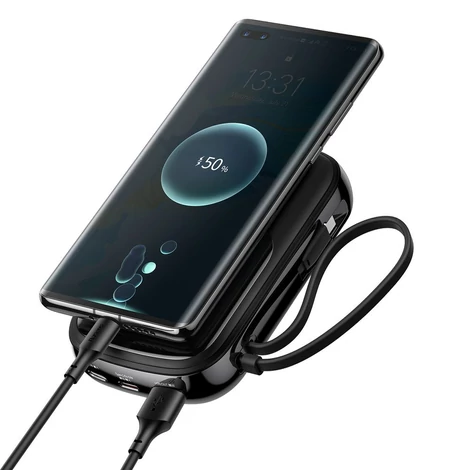 Baseus Qpow digitális kijelzős Power bank 20000mAh 22,5W USB / USB Type C / USB Type C kábel, Gyorstöltés, SCP AFC FCP, fekete (PPQD-I01)