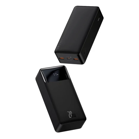 Baseus Bipow digitális kijelzős Power bank 30000mAh, 20W, 2x USB / USB Type C / micro USB,  Quick Charge, AFC FCP, fekete (PPDML-N01)