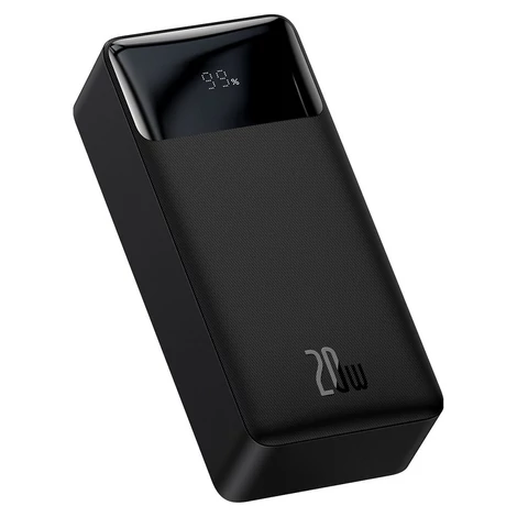 Baseus Bipow digitális kijelzős Power bank 30000mAh, 20W, 2x USB / USB Type C / micro USB,  Quick Charge, AFC FCP, fekete (PPDML-N01)