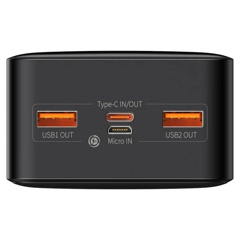 Baseus Bipow digitális kijelzős Power bank 30000mAh, 20W, 2x USB / USB Type C / micro USB,  Quick Charge, AFC FCP, fekete (PPDML-N01)
