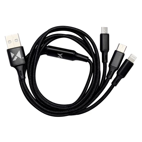 Wozinsky kábel 3in1 USB - USB Typ C/ micro USB/ Lightning, 2,8A, 1,25m, fekete (WOZ-3in1-BK)