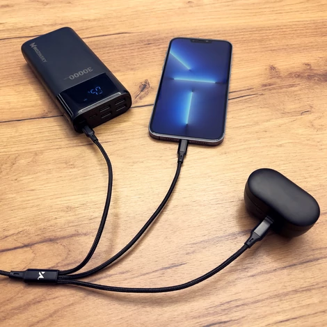 Wozinsky kábel 3in1 USB - USB Typ C/ micro USB/ Lightning, 2,8A, 1,25m, fekete (WOZ-3in1-BK)