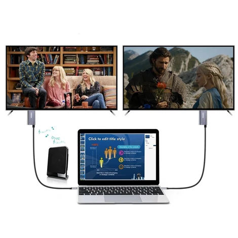 Choetech egyirányú adapter C típusú USB - HDMI 4K 60Hz + USB Type C Power Delivery, 60W, 1,8m, szürke (XCH-M180-GY)