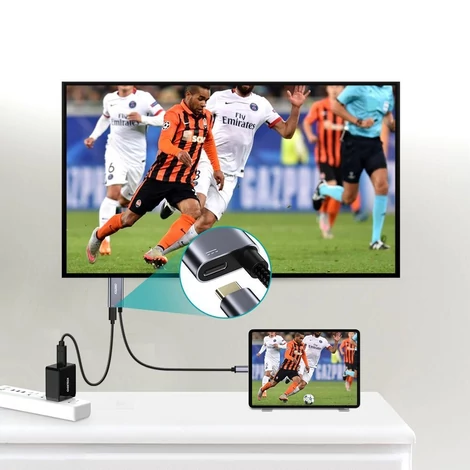 Choetech egyirányú adapter C típusú USB - HDMI 4K 60Hz + USB Type C Power Delivery, 60W, 1,8m, szürke (XCH-M180-GY)