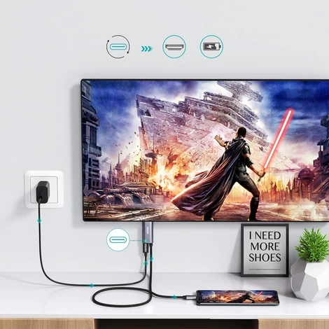 Choetech egyirányú adapter C típusú USB - HDMI 4K 60Hz + USB Type C Power Delivery, 60W, 1,8m, szürke (XCH-M180-GY)