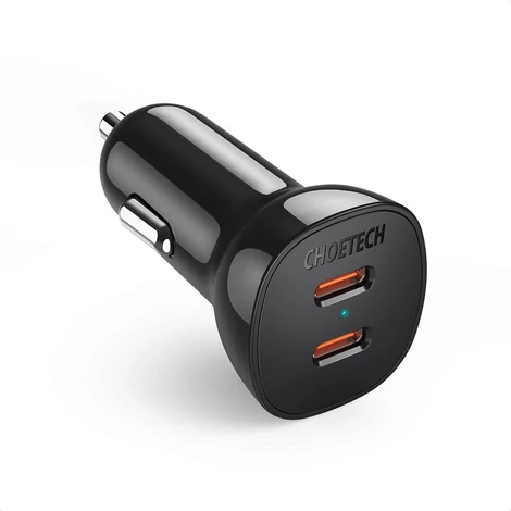 Choetech autós töltő, 2x USB Type C, Quick Charge, Power Delivery, 40W, FCP AFC, fekete (TC0008)