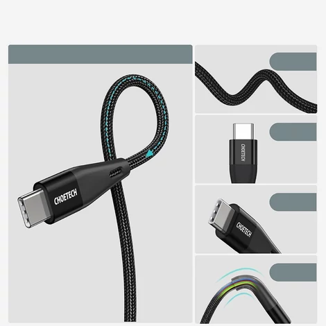 Choetech USB Type C - USB Type C kábel, Power Delivery, 60W, 2m, fekete (XCC-1004-BK)