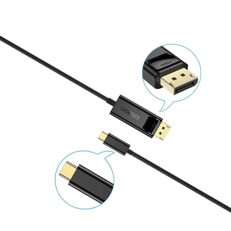 Choetech egyirányú USB Type C monitor videokábel - Display Port 4K, 1,8m, fekete (XCP-1801BK-V1)