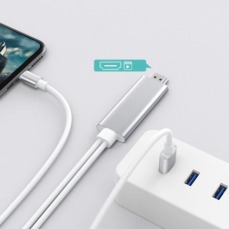 Choetech USB videokábel, Lightning-HDMI adapter TV-monitorhoz, 1,8 m, fehér (LH0020)