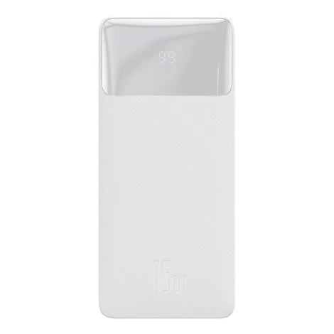 Baseus Bipow digitális kijelzős Power bank 30000mAh, 20W, 2x USB / USB Type C / micro USB, 15W, fehér (PPDML-K02)