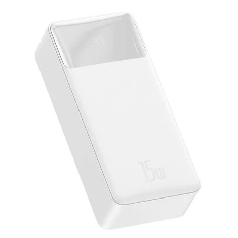 Baseus Bipow digitális kijelzős Power bank 30000mAh, 20W, 2x USB / USB Type C / micro USB, 15W, fehér (PPDML-K02)