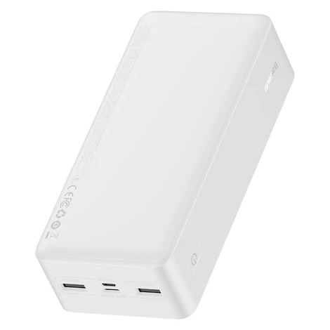 Baseus Bipow digitális kijelzős Power bank 30000mAh, 20W, 2x USB / USB Type C / micro USB, 15W, fehér (PPDML-K02)