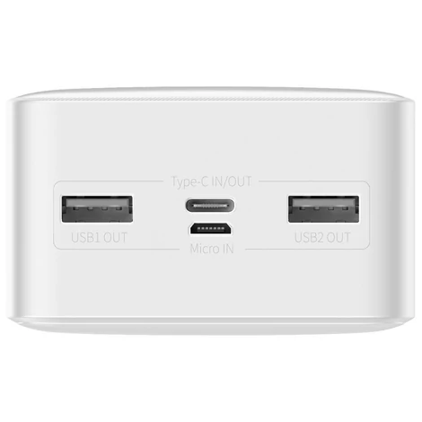 Baseus Bipow digitális kijelzős Power bank 30000mAh, 20W, 2x USB / USB Type C / micro USB, 15W, fehér (PPDML-K02)