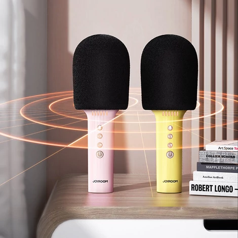 Joyroom vezeték nélküli karaoke mikrofon, Bluetooth 5.0, hangszóróval, 1200mAh, pink (JR-MC5Pink)