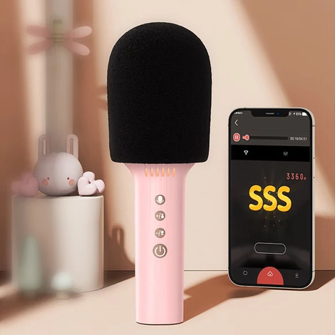 Joyroom vezeték nélküli karaoke mikrofon, Bluetooth 5.0, hangszóróval, 1200mAh, pink (JR-MC5Pink)