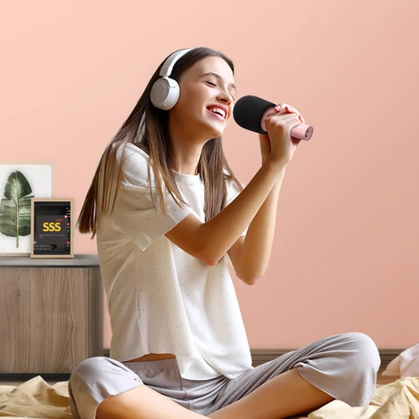 Joyroom vezeték nélküli karaoke mikrofon, Bluetooth 5.0, hangszóróval, 1200mAh, pink (JR-MC5Pink)