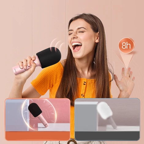 Joyroom vezeték nélküli karaoke mikrofon, Bluetooth 5.0, hangszóróval, 1200mAh, pink (JR-MC5Pink)