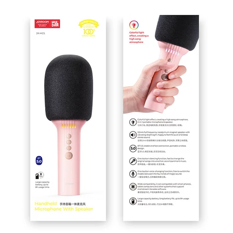 Joyroom vezeték nélküli karaoke mikrofon, Bluetooth 5.0, hangszóróval, 1200mAh, pink (JR-MC5Pink)