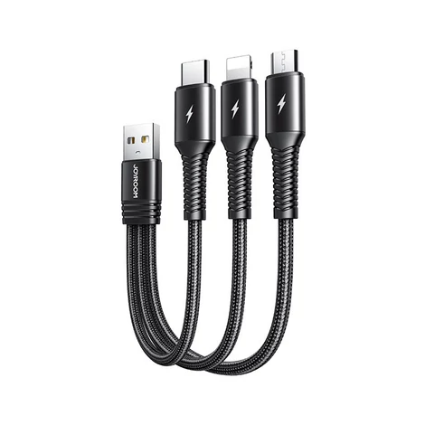Joyroom 3in1 rövid USB - Lightning / USB Type C / micro USB töltőkábel, 3,5A, 15cm, fekete (S-01530G9-LCM-black)