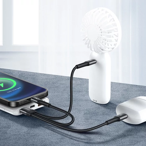 Joyroom 3in1 rövid USB - Lightning / USB Type C / micro USB töltőkábel, 3,5A, 15cm, fekete (S-01530G9-LCM-black)