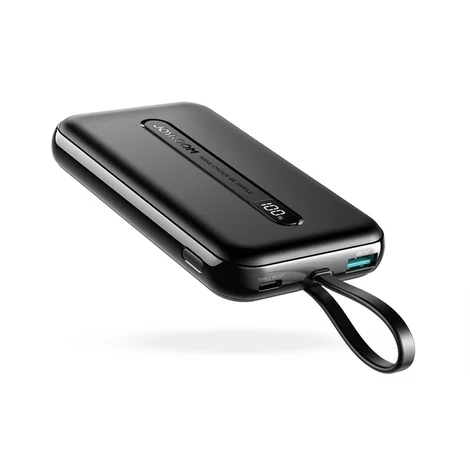 Joyroom Linglong power bank 10000mAh, 20W, Power Delivery, Quick Charge, USB / USB Type C / beépített USB Type C kábel, fekete (JR-L001-black)