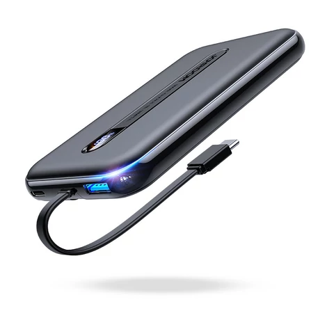 Joyroom Linglong power bank 10000mAh, 20W, Power Delivery, Quick Charge, USB / USB Type C / beépített USB Type C kábel, fekete (JR-L001-black)