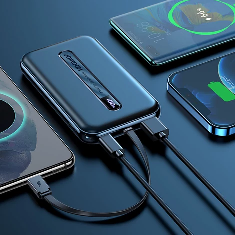 Joyroom Linglong power bank 10000mAh, 20W, Power Delivery, Quick Charge, USB / USB Type C / beépített USB Type C kábel, fekete (JR-L001-black)