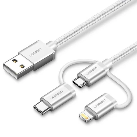 USB 3 az 1-ben kábel UGREEN US186 Type-C / Micro USB / Lightning, 1 m (ezüst)