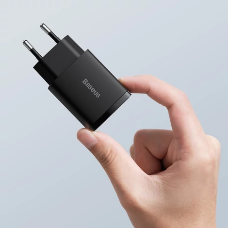 Baseus kompakt gyorstöltő, USB, USB-C, 20 W (fekete)