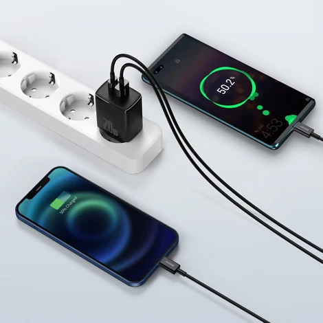 Baseus kompakt gyorstöltő, USB, USB-C, 20 W (fekete)